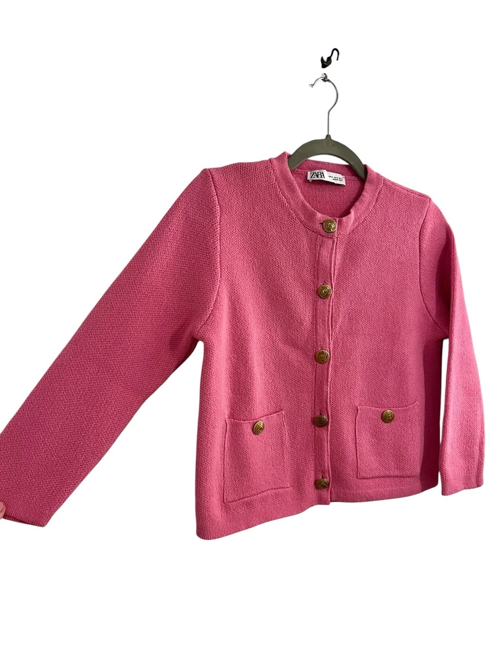 Zara Vibrant Pink Cardigan with Embossed Gold Buttons - Picture 5 of 12